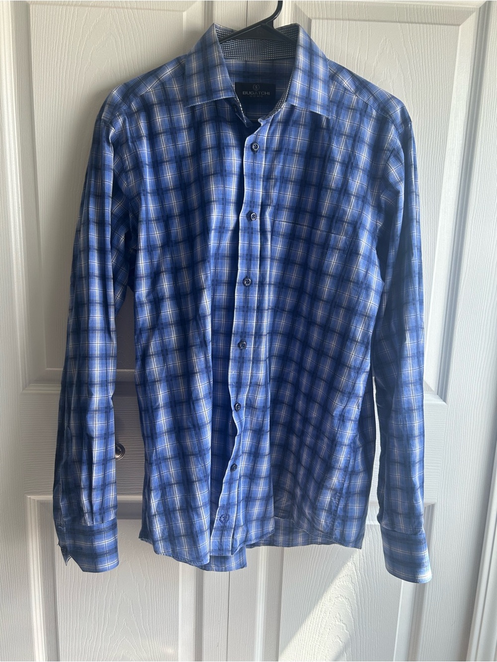 Bugatchi Uomo Men’s Medium Blue Plaid Button-Down Shirt